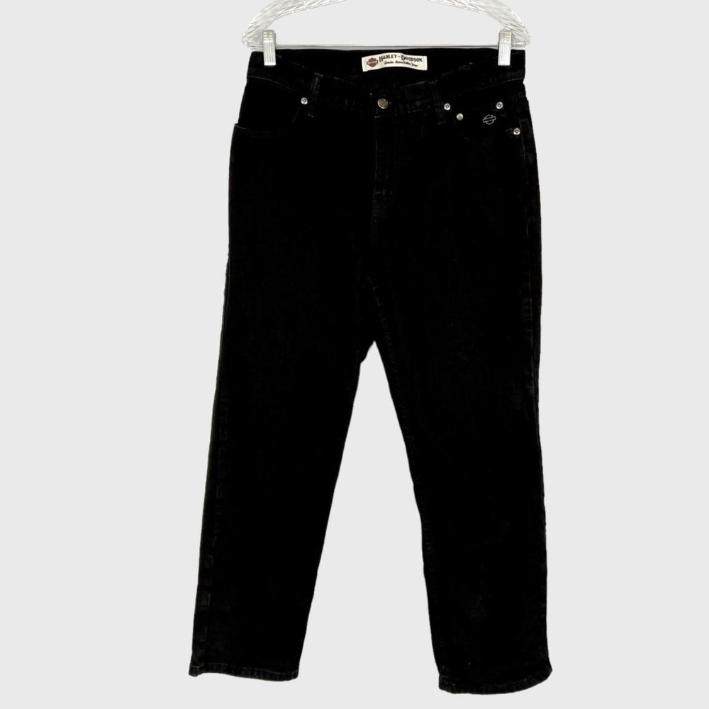 Harley Davidson Womens Petite Black Straight Leg High Rise Jeans size 12P